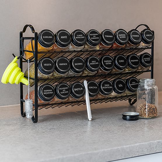 ENELDO fűszertartó állvány 24 üveggel + 72 címkével