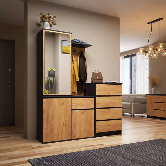 ENTRO PK ELŐSZOBA BÚTOR SZETT FEKETE / CRAFT TÖLGY