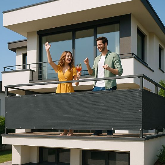 Erkély árnyékoló szerelvényekkel 100x500 cm árnyékoló háló + szerelési elemek szürke MultiGarden