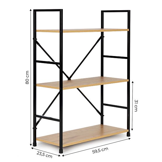 Fa polc fém vázzal széles LOFT 3 polc