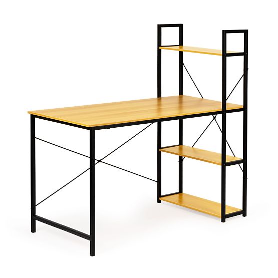 Fa polcokkal ellátott fa számítógépasztal loft stílusban