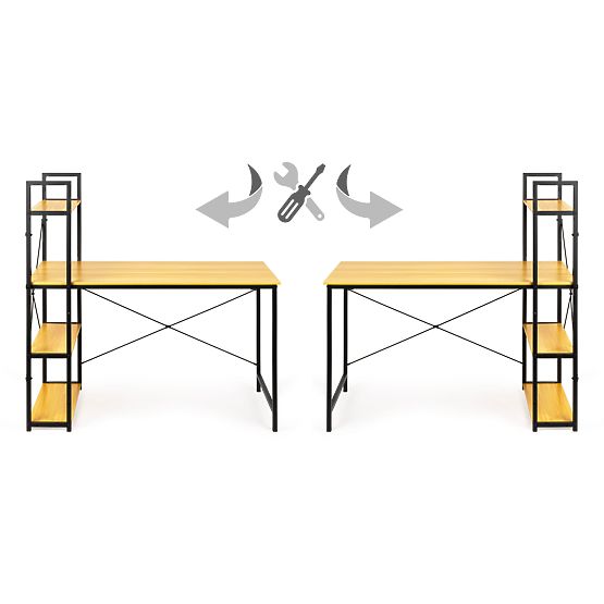 Fa polcokkal ellátott fa számítógépasztal loft stílusban