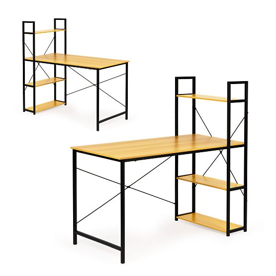 Fa polcokkal ellátott fa számítógépasztal loft stílusban