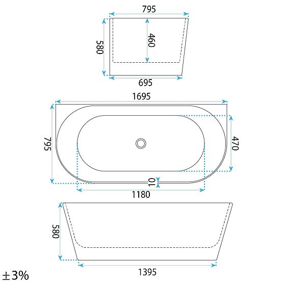 Fali kád CAPRI SLIM 170 cm