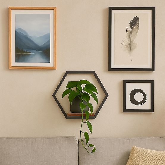 Fali virágtartó függő polc növényekhez dekoráció loft hexagon ModernHome