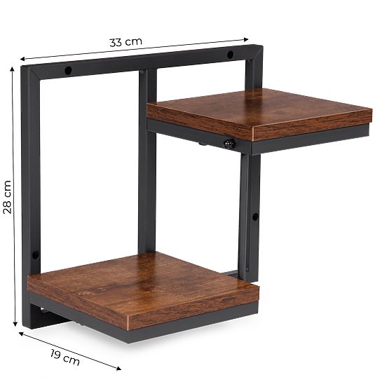 Fali virágtartó, függő polc virágok és dekorációk számára, 2 szintes, loft ModernHome