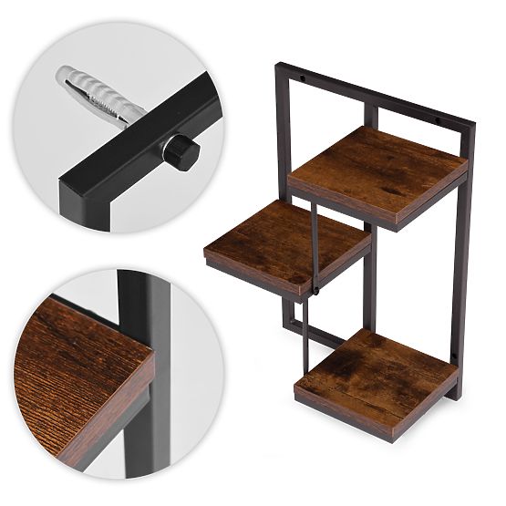 Fali virágtartó függő polc virágokhoz dekoráció 3 szintes loft ModernHome