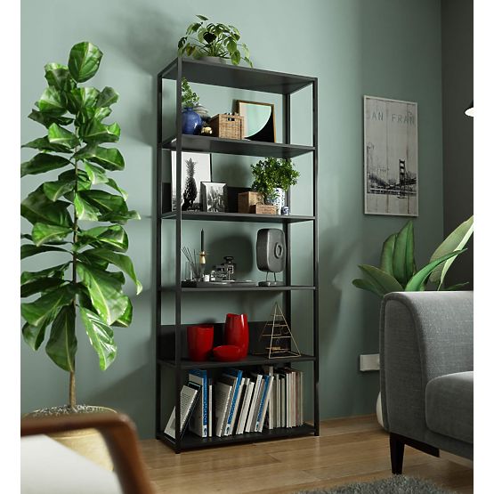 Fekete-fekete fém loft polc 80 cm - 6 polc