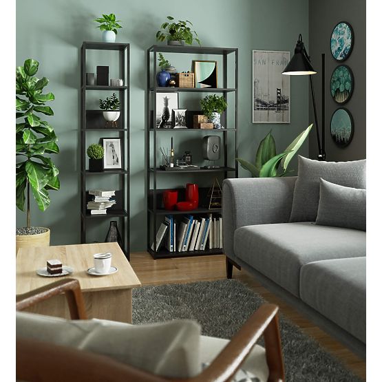 Fém loft polc 40 cm - fekete-fekete - 6 polc