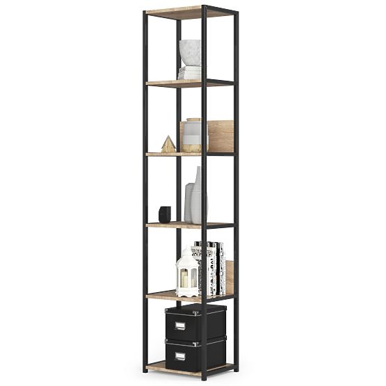 Fém loft polc 40 cm - fekete-sonoma tölgy - 6 polc