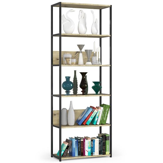 Fém loft polc 70 cm - fekete-tölgy artisan - 6 polc