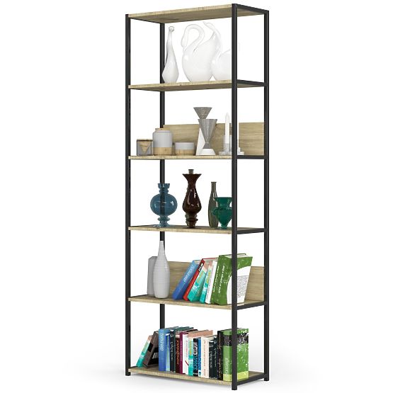 Fém loft polc 70 cm - fekete-tölgy artisan - 6 polc