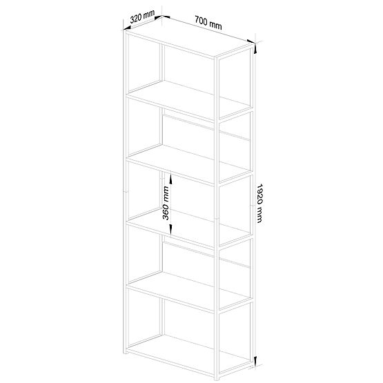 Fém loft polc 70 cm - fekete-tölgy artisan - 6 polc