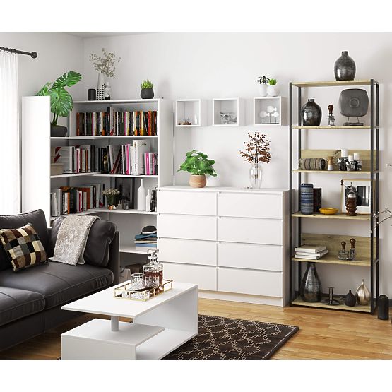 Fém loft polc 70 cm - fekete-tölgy artisan - 6 polc