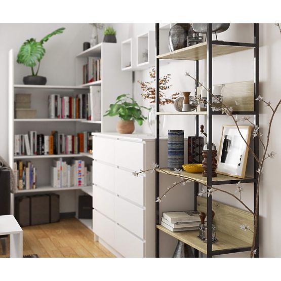 Fém loft polc 70 cm - fekete-tölgy artisan - 6 polc