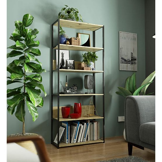 Fém loft polc 80 cm - fekete-tölgy artisan - 6 polc