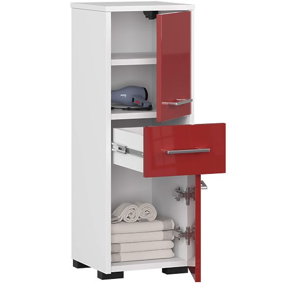 FIN FÜRDŐSZOBA SZEKRÉNY OSZLOP 30 2D 1SZ 85cm PIROS FÉNYES