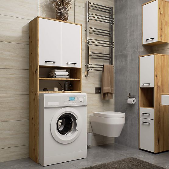 FIN FÜRDŐSZOBAI POLC MOSÓGÉP FÖLÉ ARTISAN TÖLGY - FEHÉR