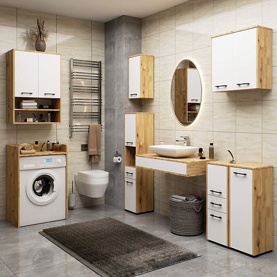 FIN FÜRDŐSZOBAI POLC MOSÓGÉP FÖLÉ ARTISAN TÖLGY - FEHÉR