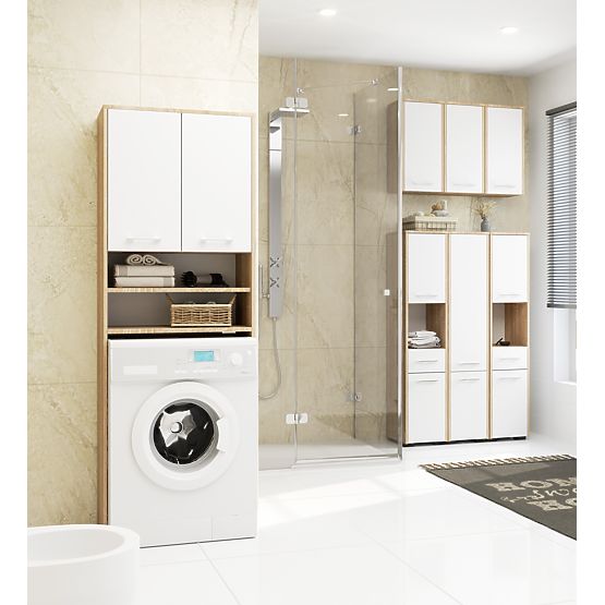 FIN FÜRDŐSZOBAI SZEKRÉNY OSZLOP 30 2D 1SZ 85cm PK SONOMA TÖLGY / FEHÉR