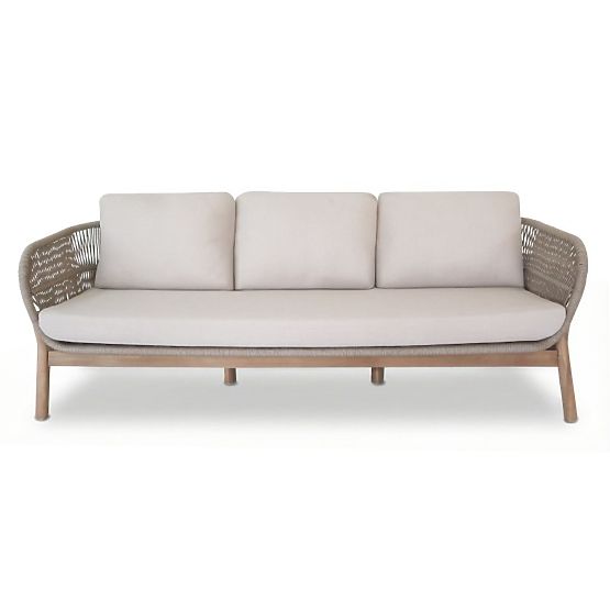 Fiorentino 2 kerti bútorkészlet teakfa megjelenés, fonott, világos akácfa FSC, bézs, lekerekített