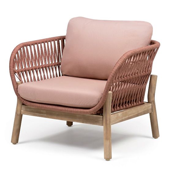 Fiorentino kerti bútorkészlet teakfa megjelenéssel, fonott, világos akácfa FSC, terrakotta, lekerekí