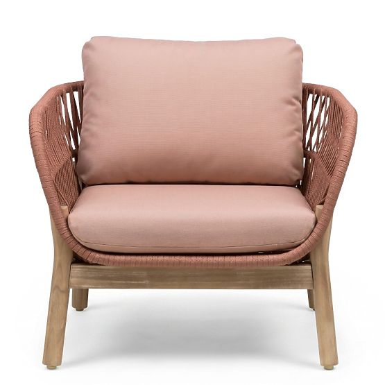 Fiorentino kerti bútorkészlet teakfa megjelenéssel, fonott, világos akácfa FSC, terrakotta, lekerekí