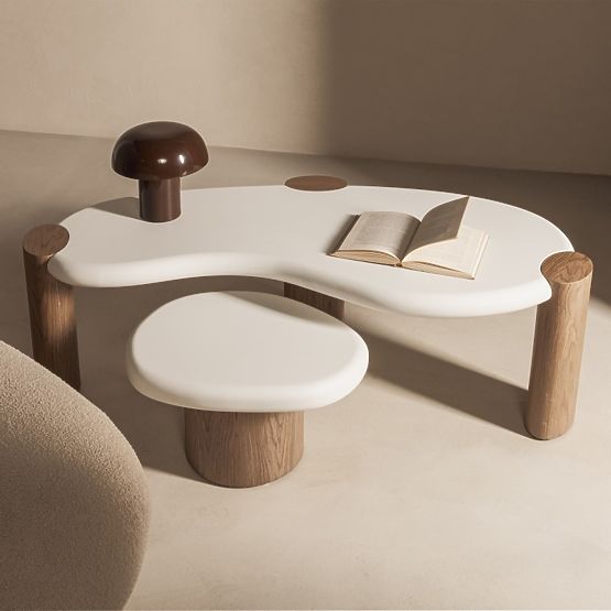 Floe oldalasztal 50 cm, fehér/dió