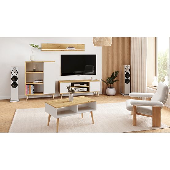 Fondi vitrin polc fa lábakkal Tölgy artisan fehér