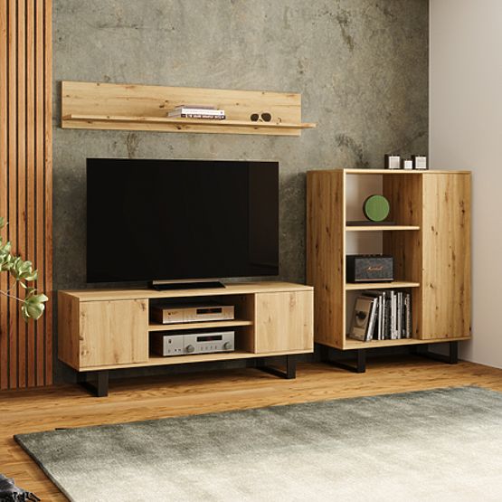 Fondi vitrin polc fém lábakkal Tölgy artisan