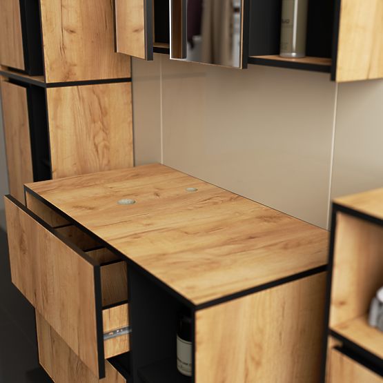 FÜGGŐ FÜRDŐSZOBAI BÚTOR SZETT NYÍLÁSOKKAL VAMI CRAFT TÖLGY / FEKETE