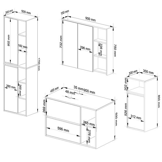 FÜGGŐ FÜRDŐSZOBAI BÚTOR SZETT NYÍLÁSOKKAL VAMI FEHÉR / SONOMA TÖLGY