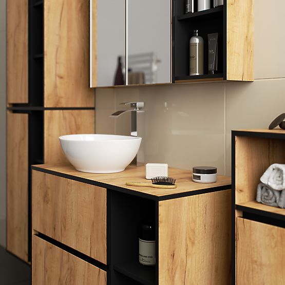 FÜGGŐ FÜRDŐSZOBAI SZEKRÉNY VAMI W35 1D 1W TÖLGY CRAFT / FEKETE