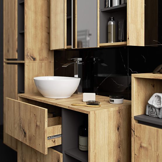 FÜGGŐ FÜRDŐSZOBAI SZEKRÉNY VAMI W50 2D 6P TÖLGY ARTISAN / GRAFIT SZÜRKE