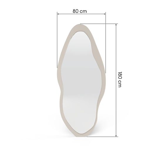 Függő tükör fa keretben Mara, 180x80 cm, szabálytalan alak, krémszínű
