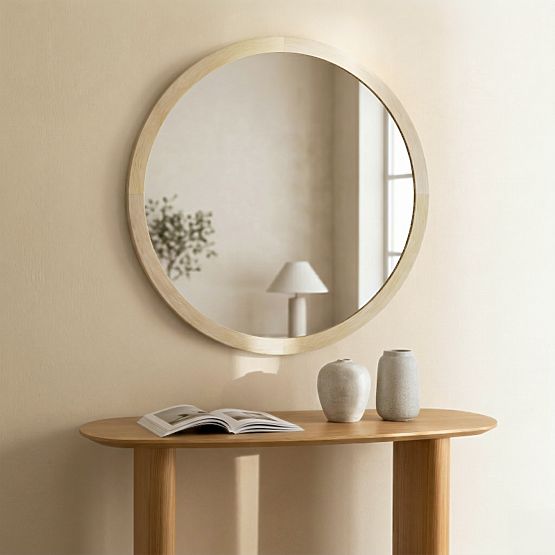 Függő tükör fa keretben Sesto 60 cm, kerek, természetes