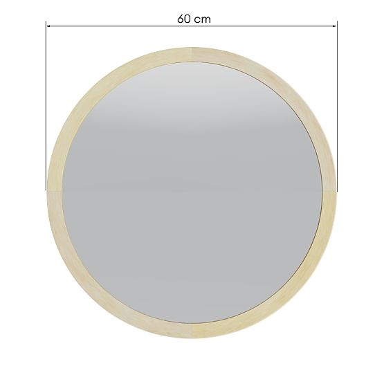Függő tükör fa keretben Sesto 60 cm, kerek, természetes