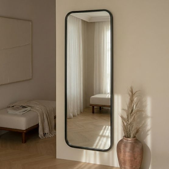 Függő tükör fa keretben Spira 60x160 cm, téglalap alakú, lekerekített, fekete