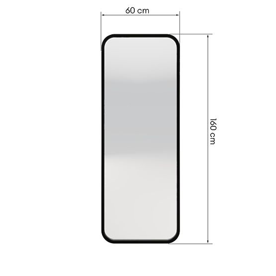 Függő tükör fa keretben Spira 60x160 cm, téglalap alakú, lekerekített, fekete
