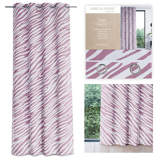 FUN rózsaszín függöny állatmintás trópusi stílusú ezüst fém karikákkal