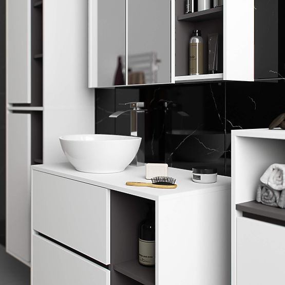 FÜRDŐSZOBAI FALI SZEKRÉNY VAMI W50 2D 6P FEHÉR / GRAFIT SZÜRKE