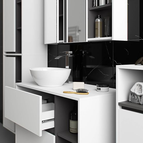 FÜRDŐSZOBAI FALI SZEKRÉNY VAMI W50 2D 6P FEHÉR / GRAFIT SZÜRKE