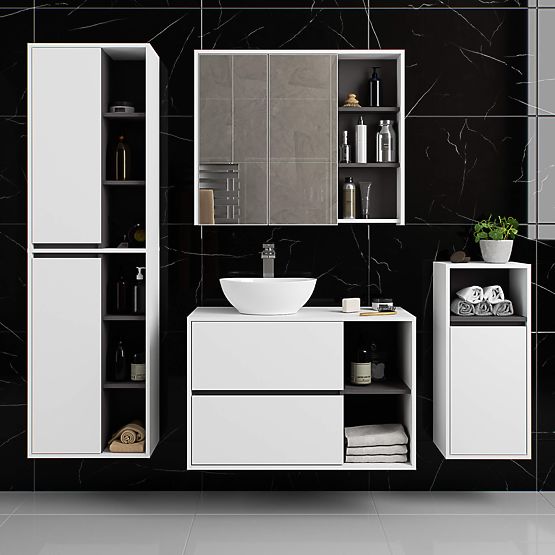 FÜRDŐSZOBAI FALI SZEKRÉNY VAMI W50 2D 6P FEHÉR / GRAFIT SZÜRKE