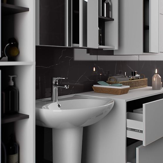 FÜRDŐSZOBAI FALI SZEKRÉNY VAMI W50 2D 6P FEHÉR / GRAFIT SZÜRKE