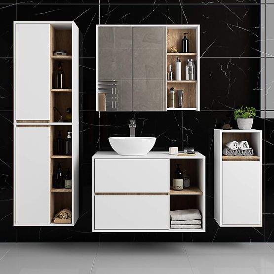 FÜRDŐSZOBAI FALI SZEKRÉNY VAMI W50 2D 6P FEHÉR / SONOMA TÖLGY