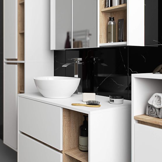 FÜRDŐSZOBAI FALI SZEKRÉNY VAMI W50 2D 6P FEHÉR / SONOMA TÖLGY