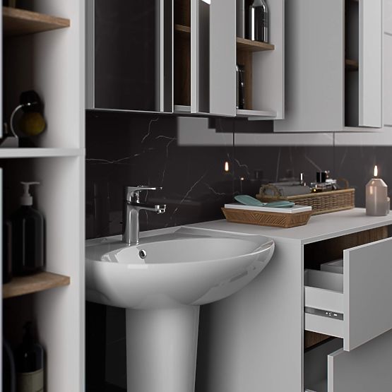 FÜRDŐSZOBAI FALI SZEKRÉNY VAMI W50 2D 6P FEHÉR / SONOMA TÖLGY