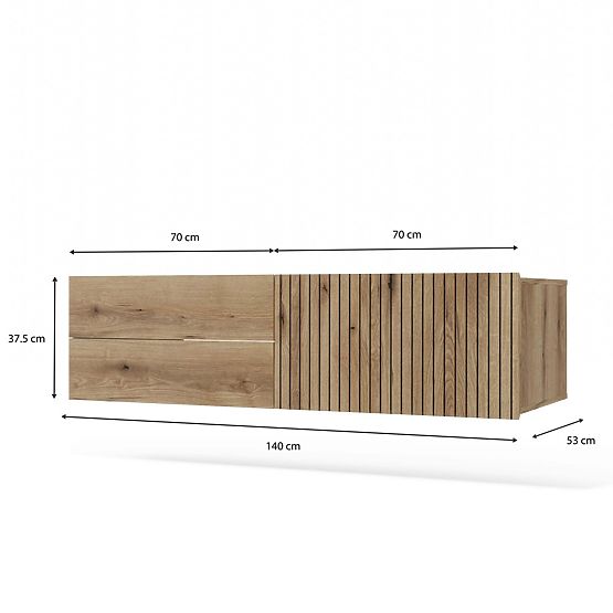 FÜRDŐSZOBAI MOSDÓ ALATTI SZEKRÉNY TIGO 1D2S EVOKE TÖLGY 140 CM 2 FIÓK ROVÁSSAL ELLÁTOTT ELŐLAP FELFÜ