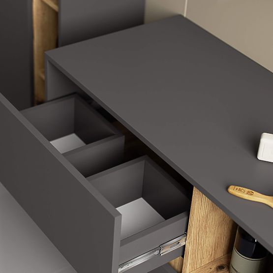 FÜRDŐSZOBAI MOSDÓ ALATTI SZEKRÉNY VAMI W 90 cm 2 FIÓK GRAFIT SZÜRKE / ARTISAN TÖLGY