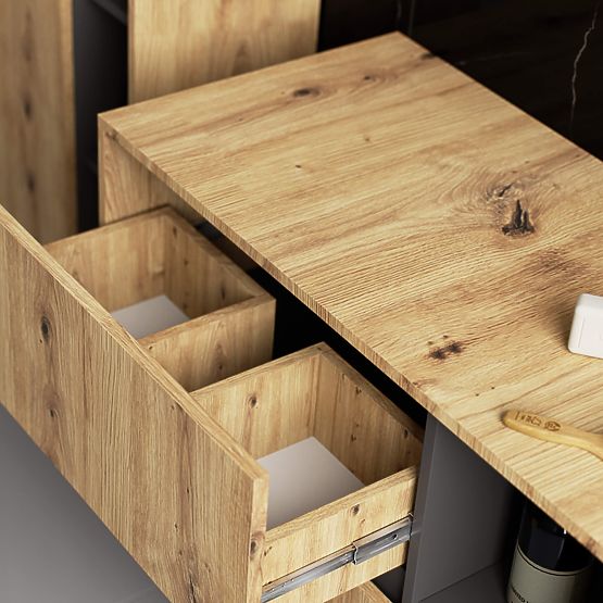 FÜRDŐSZOBAI MOSDÓ ALATTI SZEKRÉNY VAMI W90 2SZ 2P ARTISAN TÖLGY / GRAFIT SZÜRKE